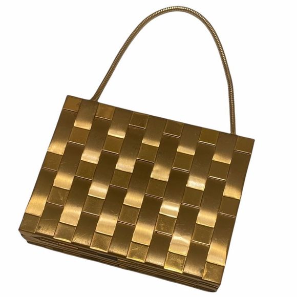 Vintage Mod Gold Metal Basketweave Bag - Picture 1 of 15